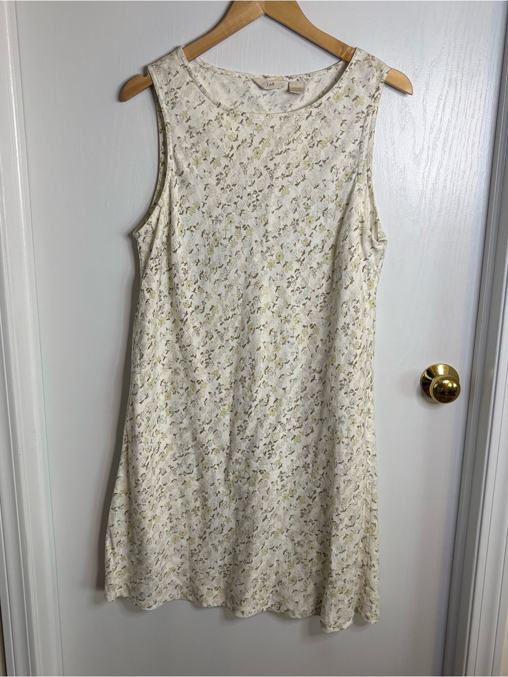 J. Jill Cream Sleeveless Knee Length Dress Subtle Floral Print Linen Summer